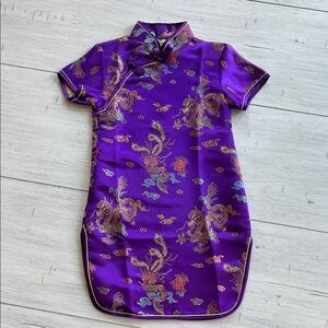 Charming Purple Dragon Cheongsam Dress for Kids